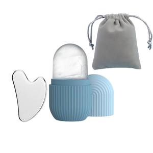 Kit de masaje facial (3 piezas por conjunto), Rodillo de hielo para masaje facial con Tabla de Gua Sha en forma de corazón y Bolsa con cordón, Herramienta de belleza facial para mujeres y hombres, Herramienta masajeadora facial