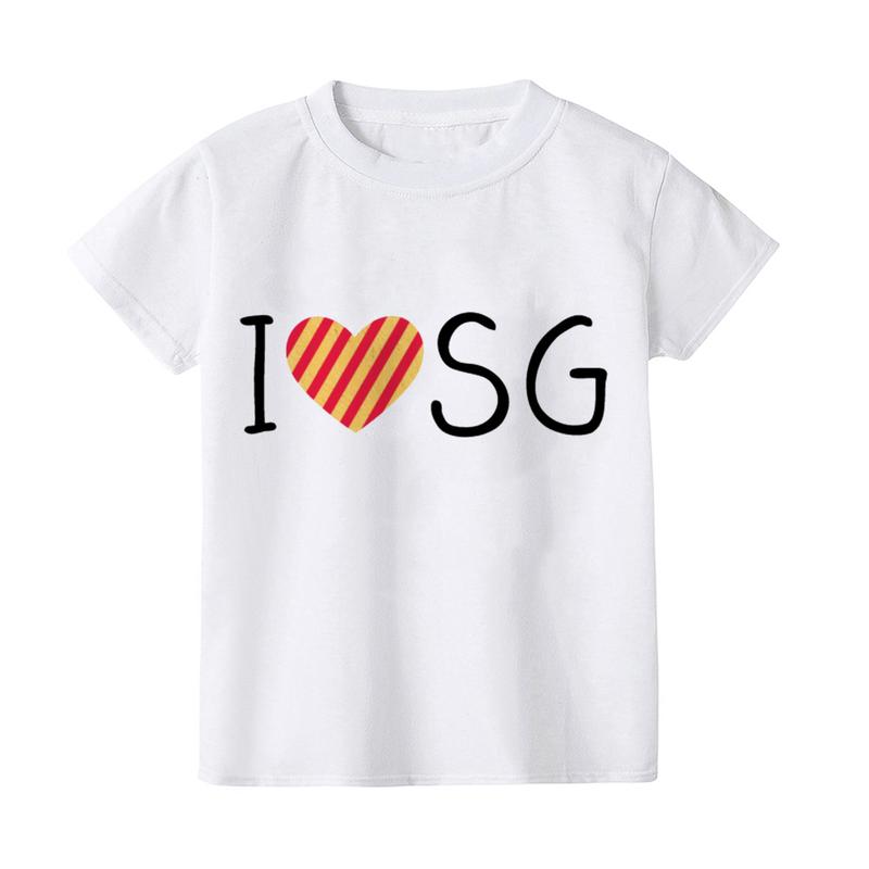 Singapore National Day Celebration Children's T-shirt I LOVE SG Boys and Girls' White Celebration Festival Top 2