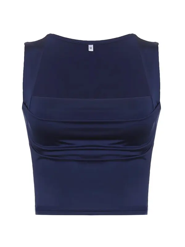 Women's Summer Plain Ruched Square Neck Crop Tank Top, Lady Summer Clothes, Classy Casual Sleeveless Cropped Top for Summer, Ladies Clothes for Daily Wear, Womenswear 0