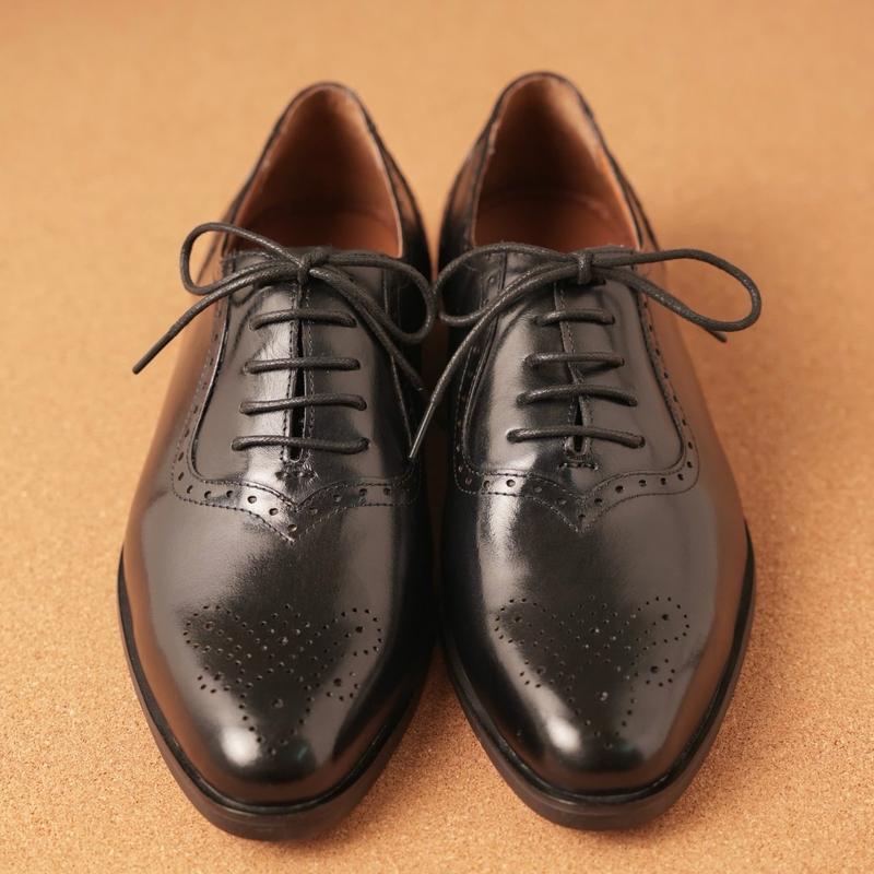 Giày oxford plain toe full brogues màu đen 1