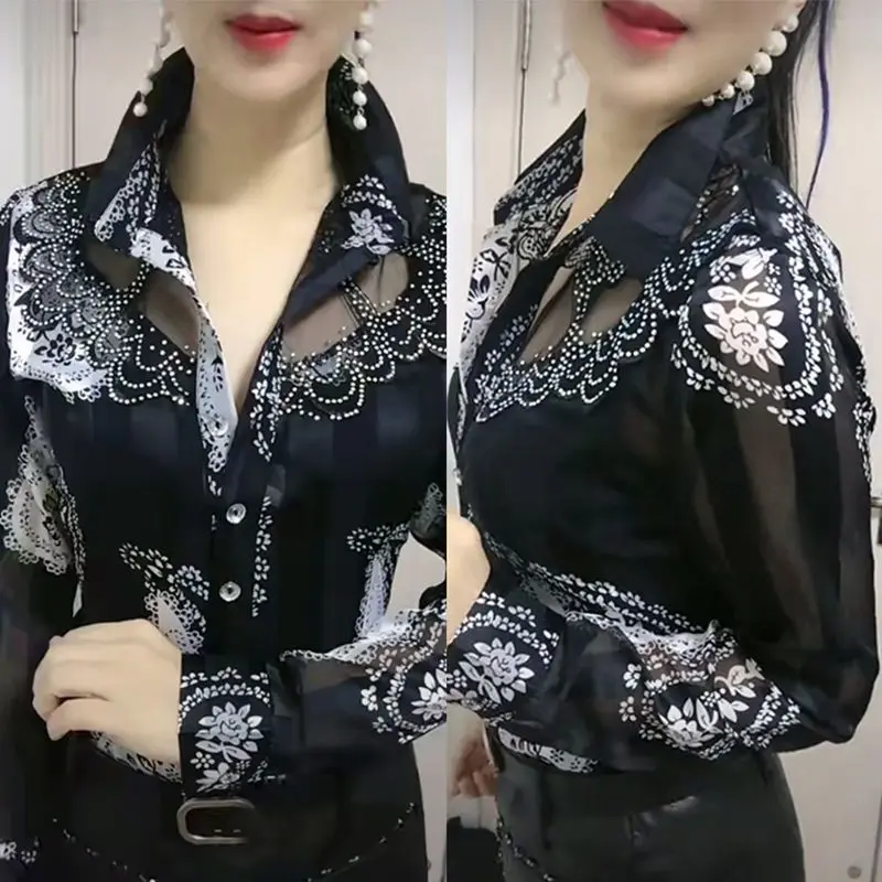 Áo Lớp Cơ Sở Dài Tay, Áo Voan Nữ, Áo Cỡ Nhỏ Áo Hoa Mẹ Thời Trang, Áo Sơ Mi Không Tay Thích Hợp Cho Mùa Xuân Và Mùa Thu, Hàng Mới Về Năm 2024