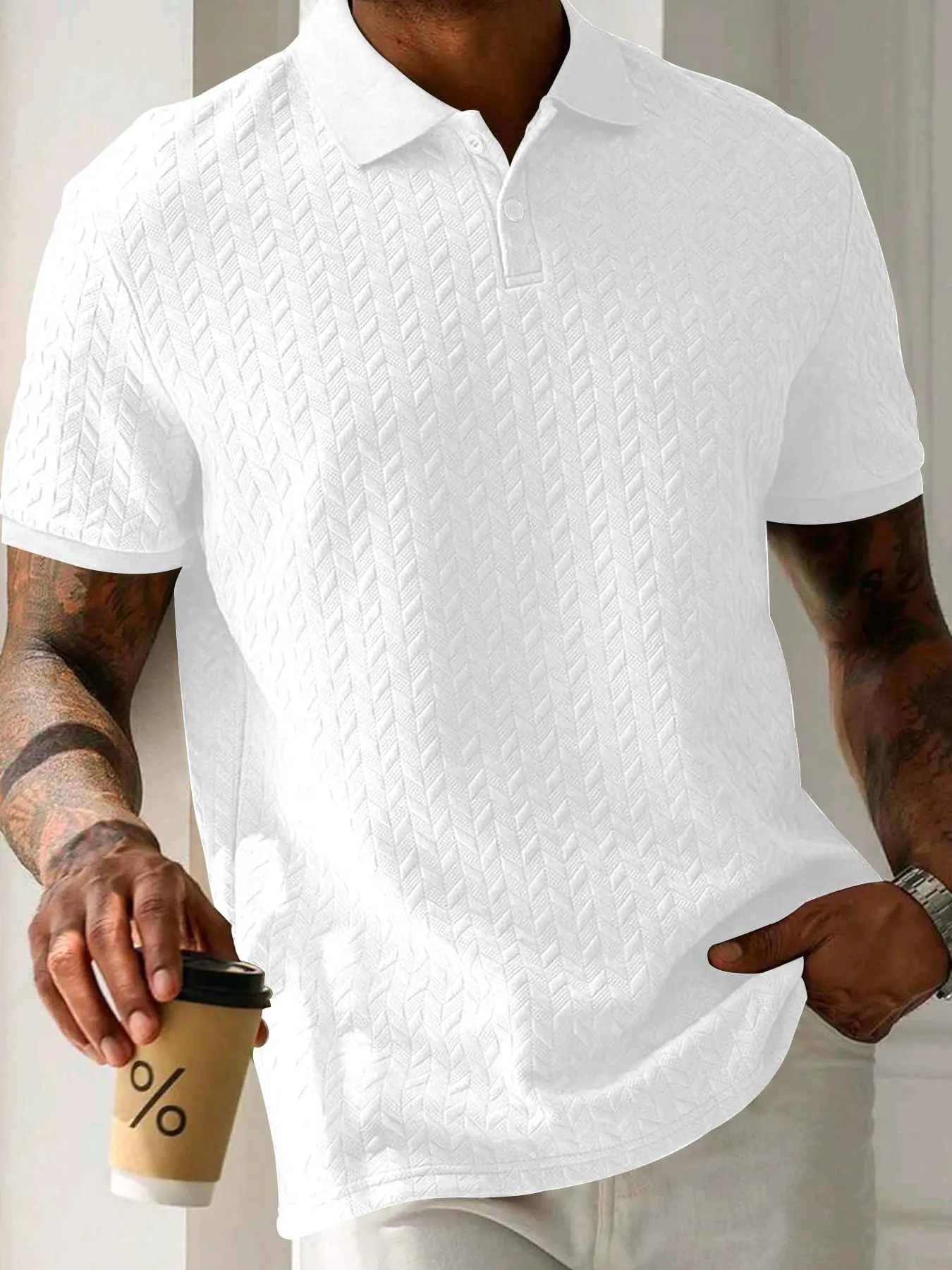 Men's Regular Fit Textured Polo Shirt, Casual Short Sleeve Collared Top for Summer, Fashion Men's Clothes for Daily Wear