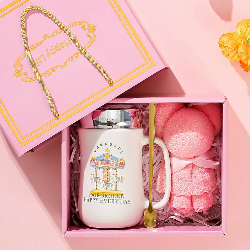 Set cốc ly sứ kèm hộp, khăn gấu làm quà tặng sang trọng CHOOAH SETCOCHOA98 5