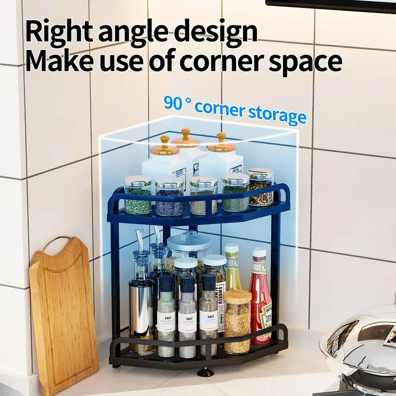 Kitchen Storage Rack, 1 Count Double Layer Corner Storage Rack, Multifunctional Space Saving Countertop Storage Rack for Kitchen, Restaurant, Bathroom 1