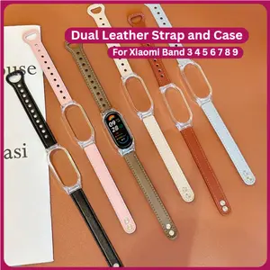 Dual Leather strap and Case for Xiaomi Band 3 4 5 6 7 8 9