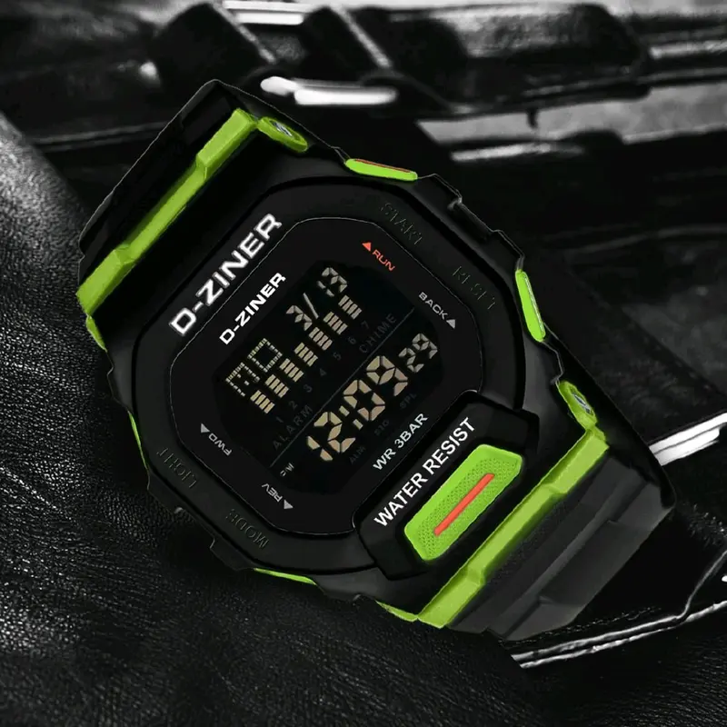 jam tangan pria mewah D-ZINER 8312 Tali Rubber Abu orange Digital original Hijau 2