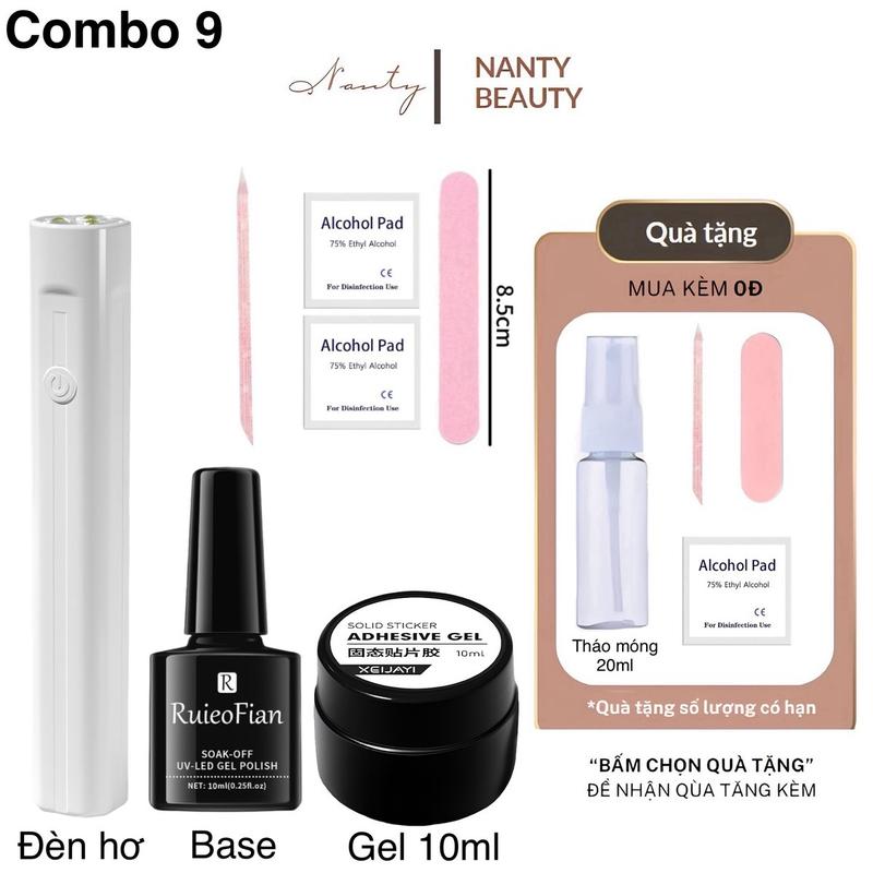  COMBO  Gel + Máy Hơ  gắn nailbox siêu bền TẶNG nước tháo gel Bộ dụng cụ gắn nailbox chắc chắn bộ dán móng tại nhà 