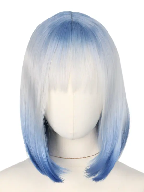 14 Inch Blue & White Short Bob Wigs for Women, Gorgeous Fluffy Wigs with Bangs, Synthetic Full Machine Wigs for Party, Daily Use 7