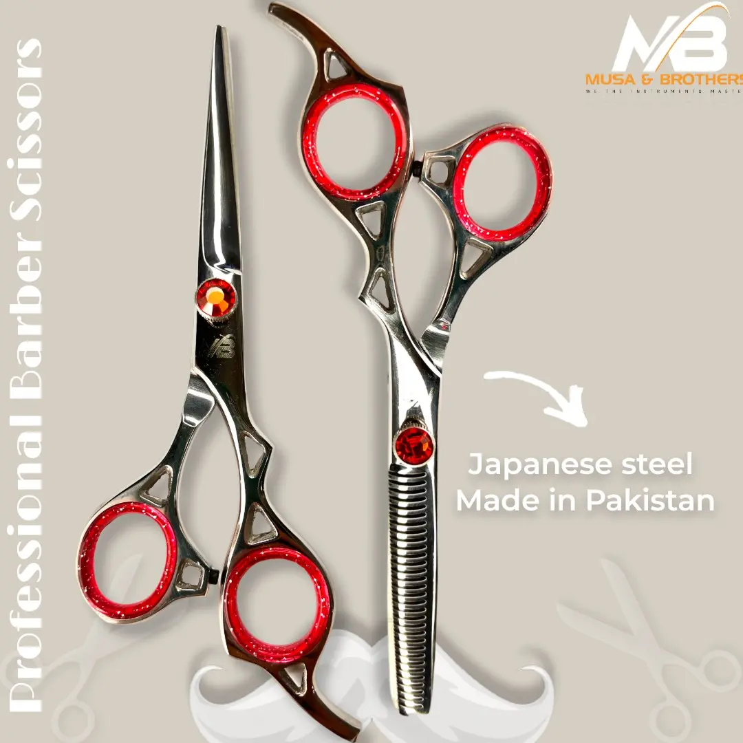 [Made in PAKISTAN ] Professionale Barber Scissors. Gunting rambut dan gunting sasak Silver mutiara merah Hair Styling m