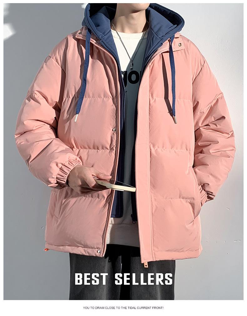 Product Introduction of 2025 Autumn and Winter New Couple's Cotton-Padded Coat Men's False Two Pieces Casual Jacket Loose Detachable Hooded plus Size Women's Bread Coat 28