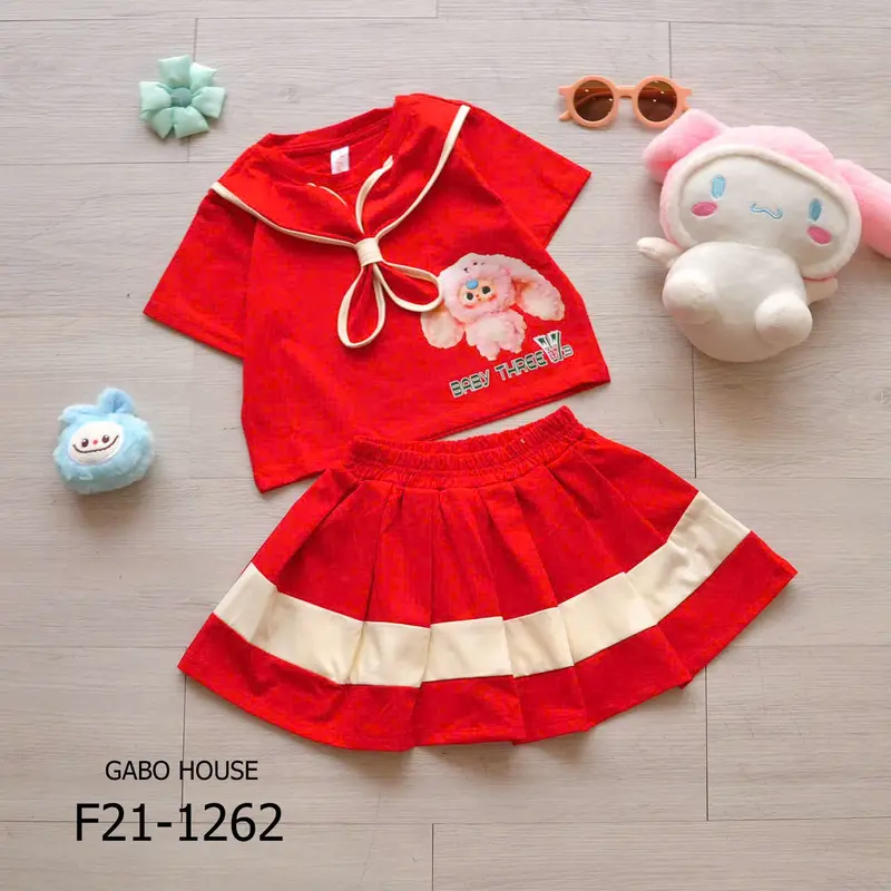 SALE KẾT THÚC MÃ - Set áo thun Vải Cotton baby three phối chân váy xếp ly siêu xinh cho bé gái F09 - GABO House 3