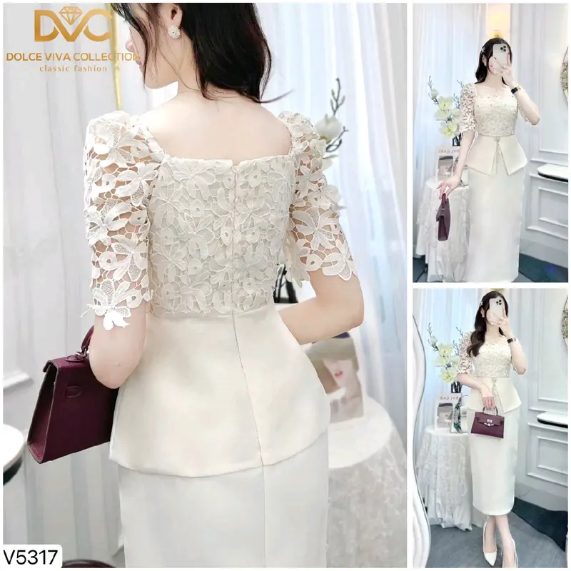 V5317 Đầm Ren Thiết Kế Đính Tag Đá Sang Trọng Mặc Đi Tiệc Đi Làm DVC 6