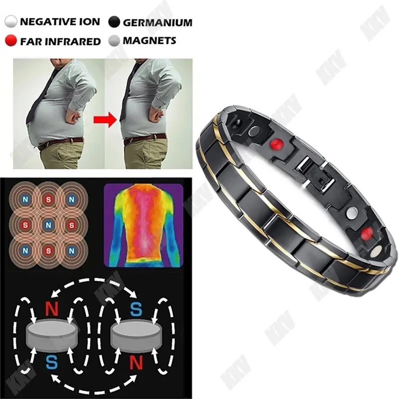 COD - Aksesoris Fashion Pria Gelang Kesehatan Pria Bahan Titanium Magnetic Bio Magnetik Anti-Letih Black Gold 1