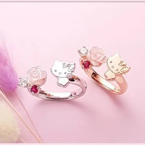 Nhẫn Hoạt Hình Hello Kitty, Nhẫn Cô Gái Hoa Hồng 2