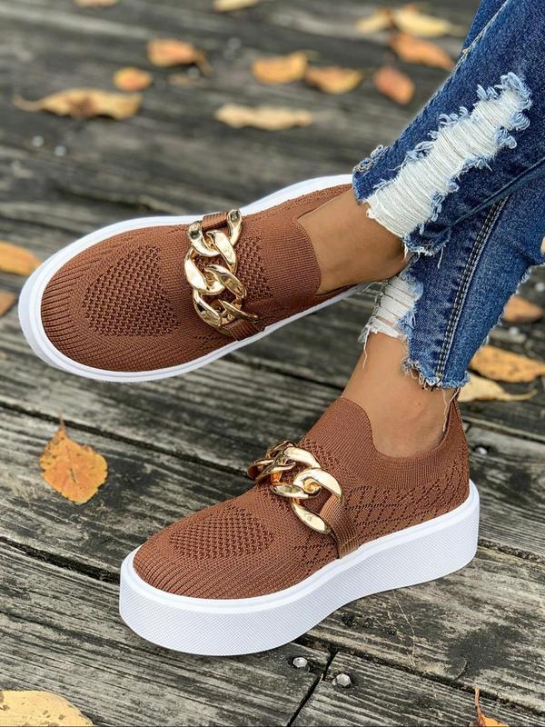 Women's Fashionable Chain Decorated Platform Sneakers, Casual Comfortable Sports Shoes for Daily Wear, Female All-match Round Toe Shoes for Daily Wear 2