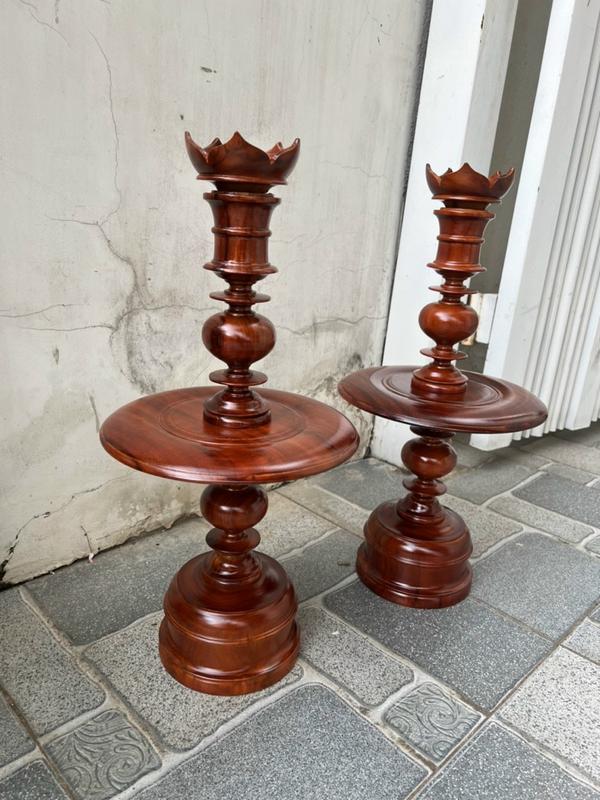 Cặp chân đèn cầy,chân đèn thờ gỗ tràm LUỒN ĐƯỢC DÂY ĐIỆN - Nhiều kích thước Decor Decor Phòng