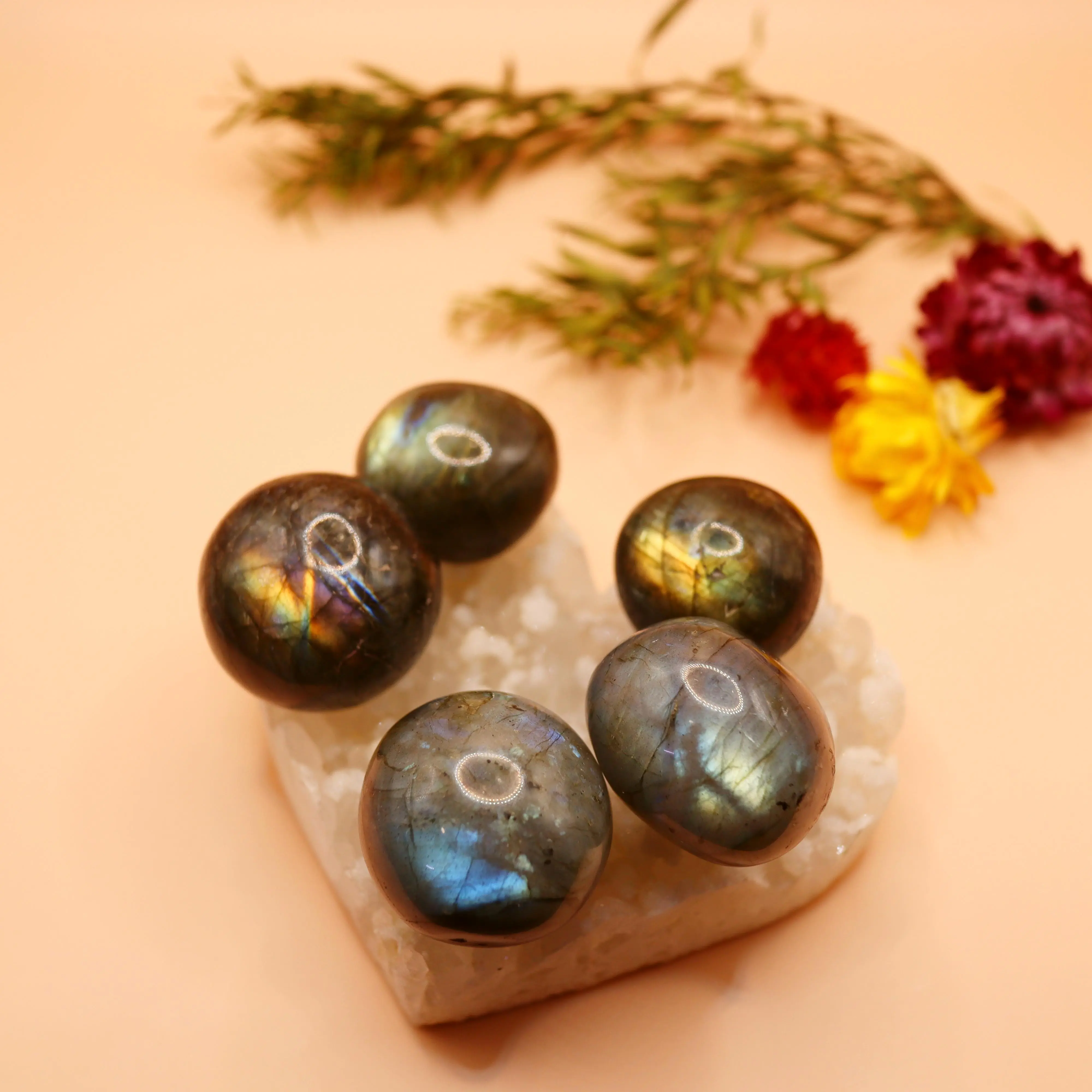 Tumble Xà cừ Hắc nguyệt quang Labradorite size trung