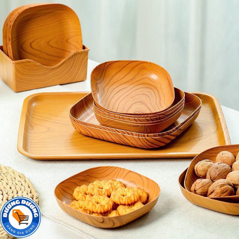 SET 5 Đĩa Nhựa Vân Gỗ Đựng Thức Ăn , Trái Cây Thiết Kế Độc Lạ - Đĩa Decor Bàn Ăn - Đĩa Nhựa Đựng Hỏa Quả , Trái Cây , Bánh Kẹo Xinh Xắn  Khay Đựng Đồ Ăn Vặt