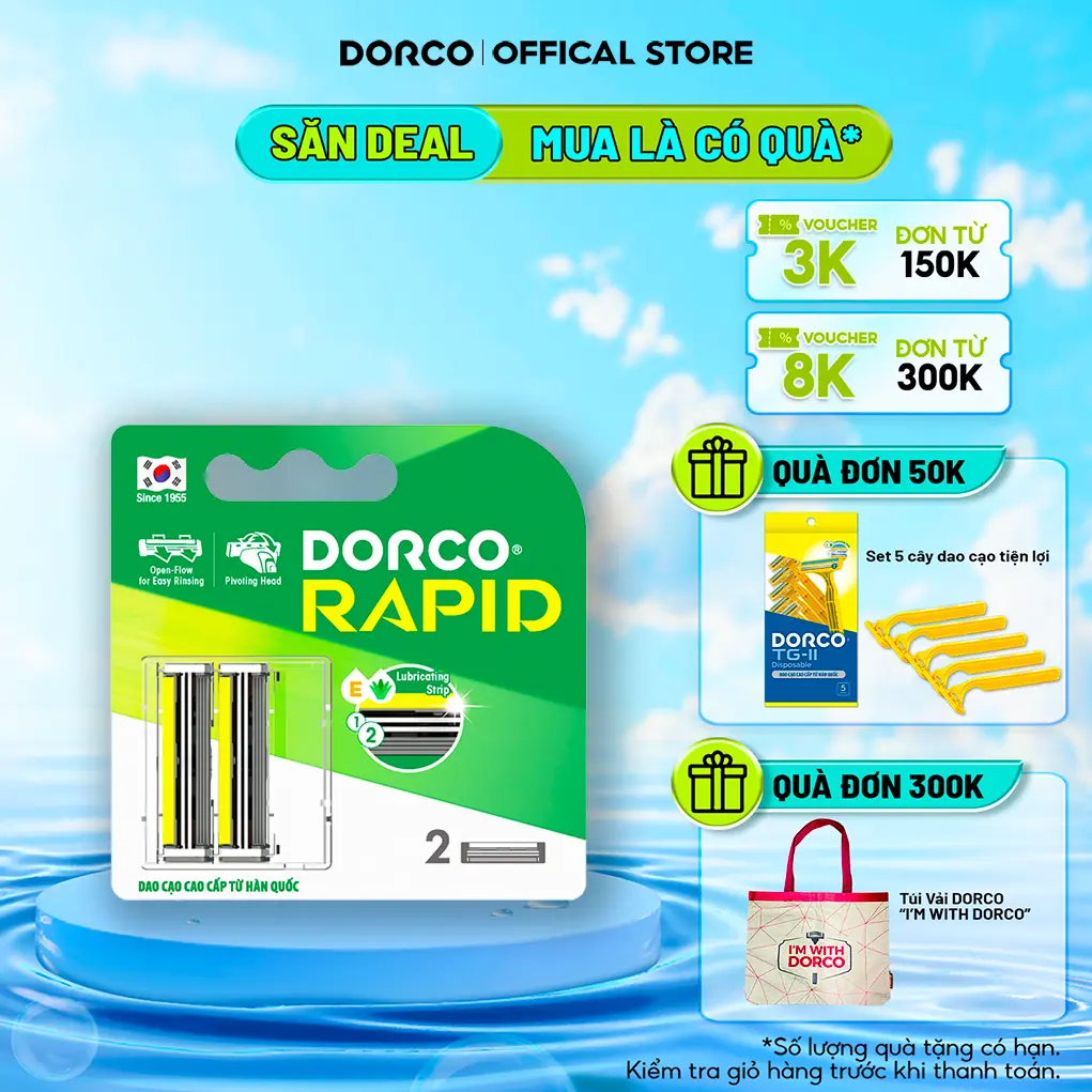 DORCO RAPID - Dao Cạo Râu Hàn Quốc 2 Lưỡi - Hộp Gồm 2 Đầu Cạo