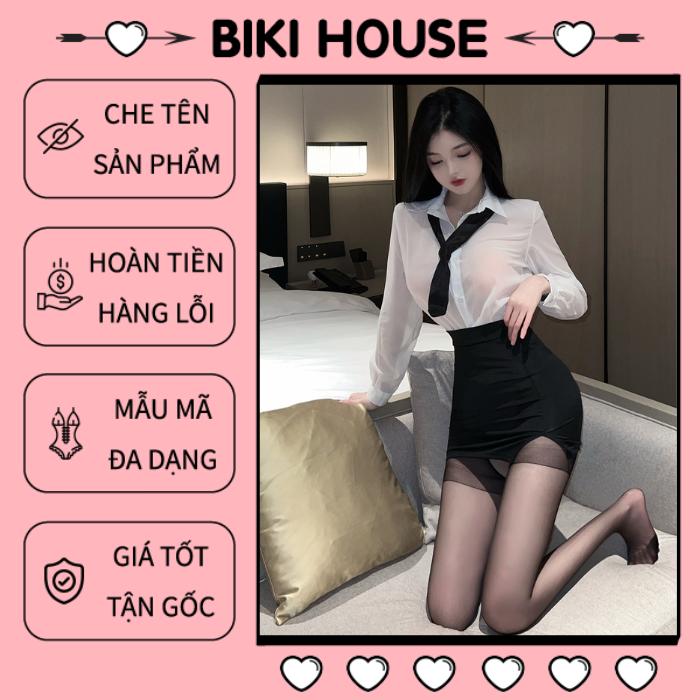  Cosplay thư ký sexy kèm cà vạt cao cấp gợi cảm váy ngủ ôm body kèm áo sơ mi trắng nữ công sở quyến rũ BIKI HOUSE N717 