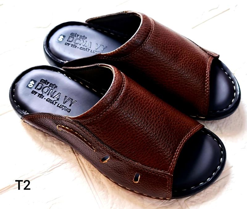 Dép su trung niên da bò dép quai ngang KINSON Shop - SU mới Handmade Nam DéP Nhung Sandal Jean Đế Bằng Cao Su vừa hạt dép doctor