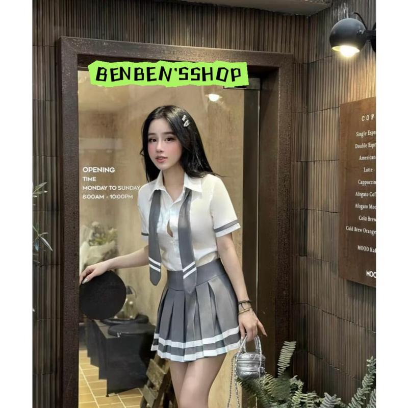 Product Introduction of set áo sơ mi trắng, cà vạt rời đi kèm chân vây xếp li siêu xinh 7