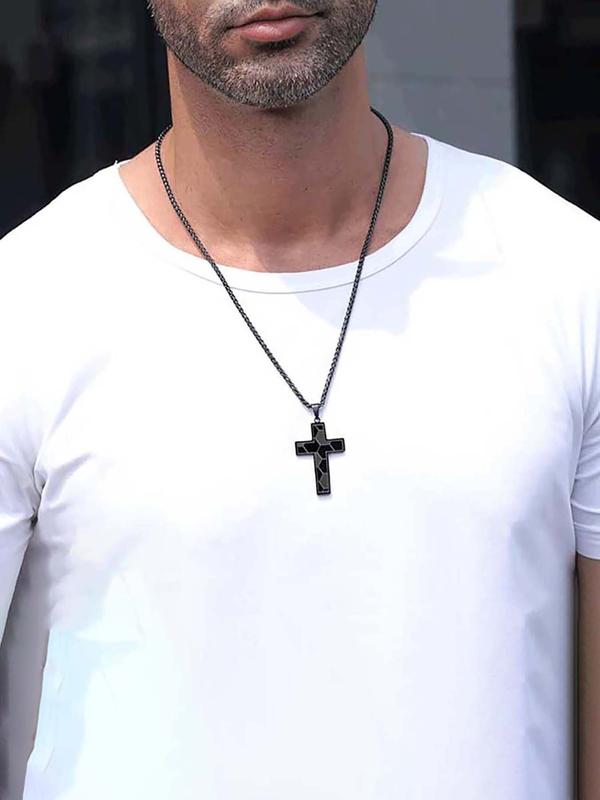 Fashion Letter & Cross Pendant Necklace for Men & Women, Stainless Steel Jewelry for Party, Daily Clothing Decor, Trendy All-match & Exquisite Jewelry for Birthday Gift 8