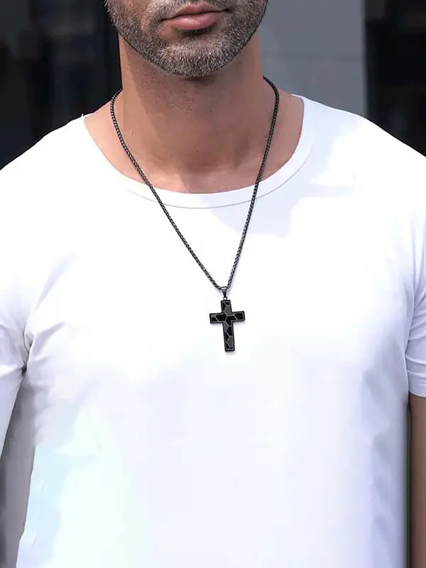 Fashion Letter & Cross Pendant Necklace for Men & Women, Stainless Steel Jewelry for Party, Daily Clothing Decor, Trendy All-match & Exquisite Jewelry for Birthday Gift 8