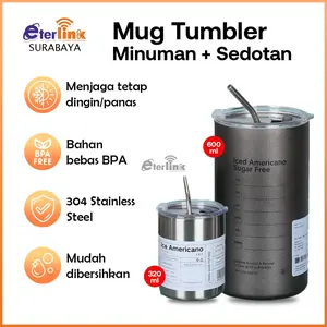 320ml / 600ml Botol Minum Stainless Steel / Tumbler Coffee Cup /Gelas Stainless Steel Tumblr Free Sedotan Botol Portable Cangkir