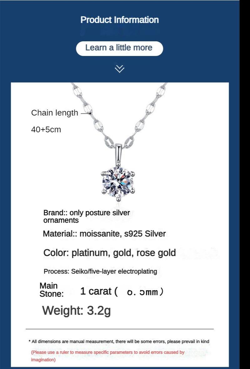 Product Introduction of S925 Sterling Silver Moissanite During Women Lip Chain Korean Simple Style Six-Claw Moissanite 1 Karat Necklace Clavicle Chain JFK 2