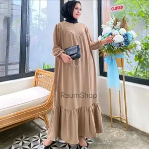 Gamis Wanita Polos Cringkel Airflow Import Busui Friendly Elegan Simple Gaun Kondangan Pengajian Cantik Baju Panjang
