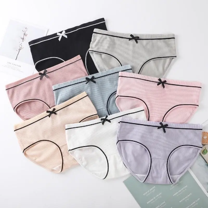 Set 10 quần lót gân tăm tre đính nơ , mềm mịn, thấm hút mồ hôi, nhiều màu, dễ thương 0