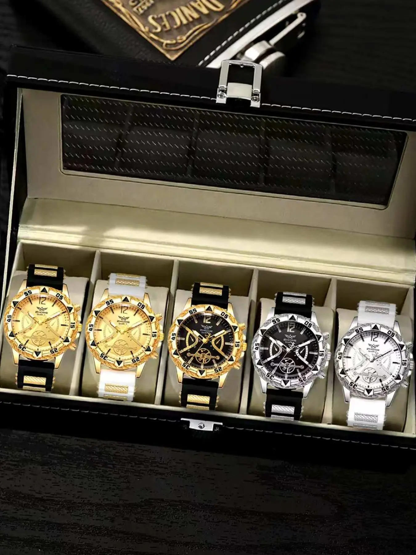 Men's Fashion Quartz Watch Set, Including Round Dial Watches & Box, Fashion Watch Set for Party, Daily Decor, Trendy All-match & Exquisite Watch Set for Birthday Gift