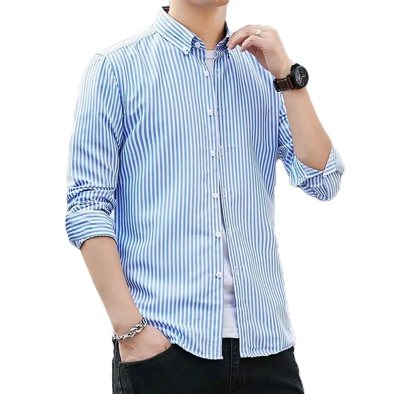 ÁoX.vnxk-Áo Sơ Mi Nam Kẻ Sọc dài tay Công Sở -tổng hợp áo size lẻ- aosominam đẹp - áo sơ mi nam giá rẻ - áo sơ mi kiểu mới- áo sơ mi nam tay dài- áo shirt menswear- áo sơ mi nam vải lụa aotrang  nam đi làm văn phòng sơmi Cổ Tròn somidep 2