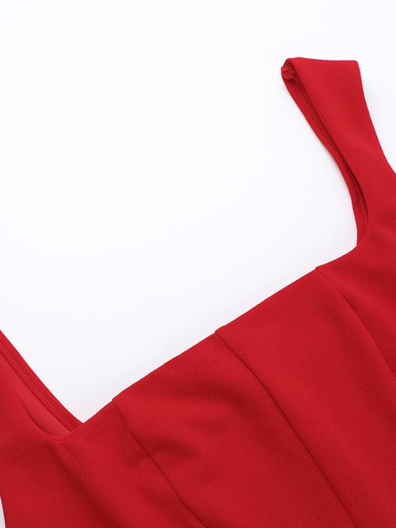 Product Introduction of Women's Plain Backless Square Neck Tank Dress, Elegant Sleeveless Fit & Flare Dress for Party Dating Wear, Ladies Clothes for All Seasons 9