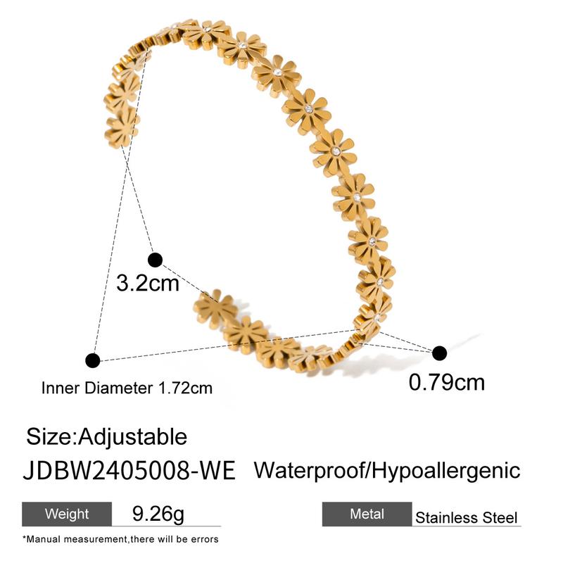 18K Gold Stainless Steel Little Daisy Pearl Opening Bracelet Ins Fashion Simple and Light Luxury Advanced Zircon Titanium Steel Bracelet 6