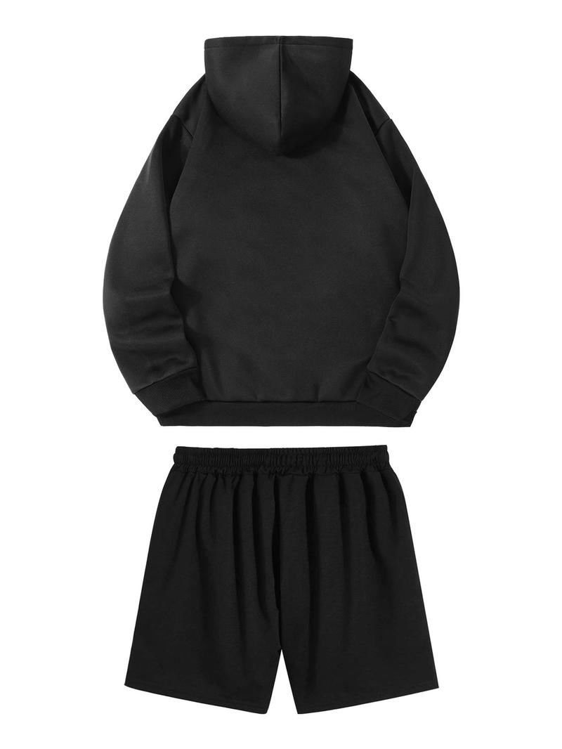 Product Introduction of Men's Letter Print Drop Shoulder Hoodie  & Shorts Two-piece Set, Regular Fit Casual Fashion Cozy Breathable Two Piece Outfits for Daily Wear, Men's Clothes for All Seasons 5