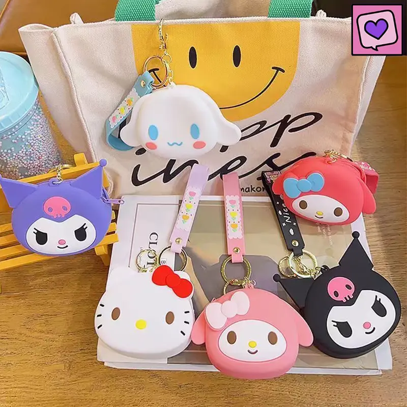 Sanrio Silicone Keychain Cartoon Children Wallet  Lady Bags Handbag Charm Accessory