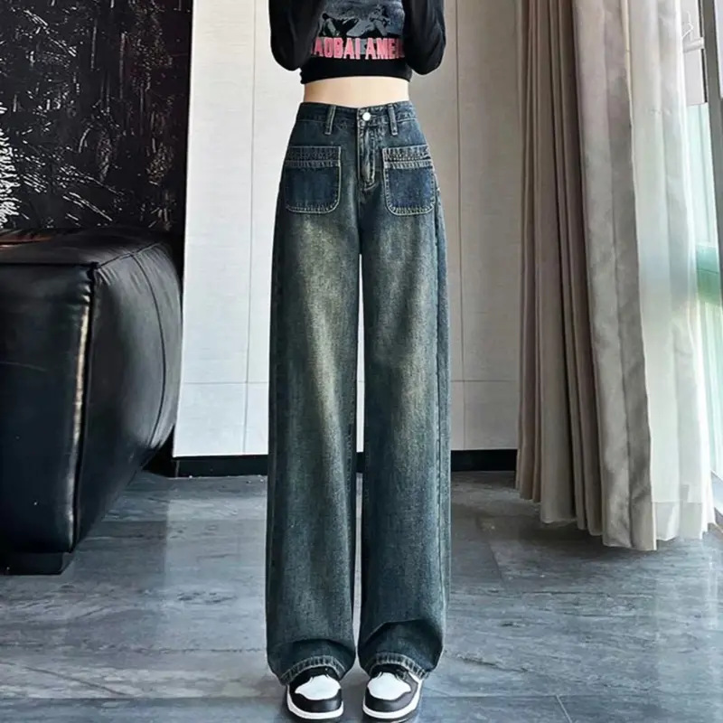 Quần jeans suông túi trước kiểu thiết kế độc đáo màu sắc mới lạ hợp thời trang Nữ