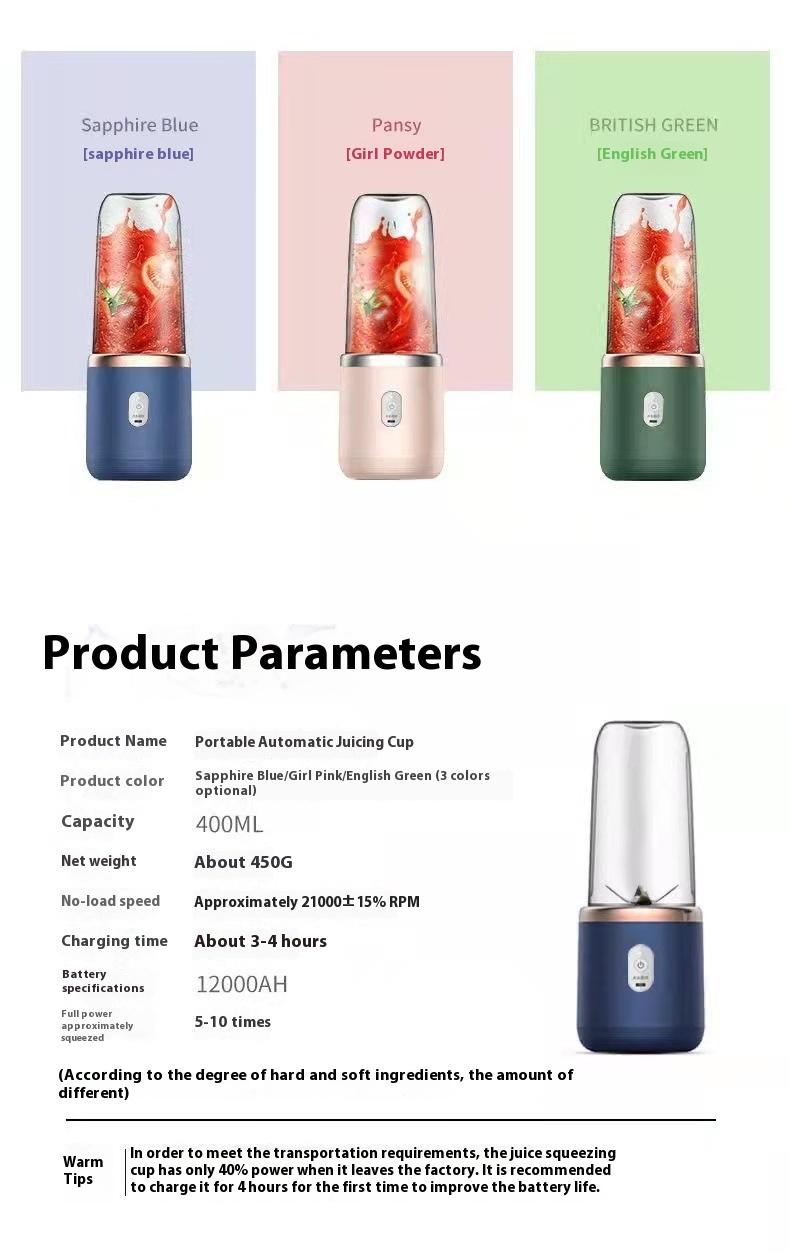 Product Introduction of Juicer Cup Portable Charging Small Household Juice Cups Student Automatic Multifunction Juicer Powerful power, fast juicing, one-button cleaning function, multi-scene applicable juicer 22