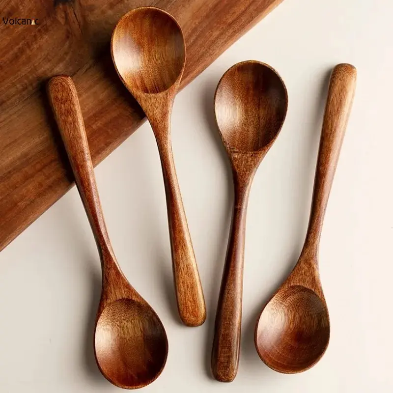 1Pc Portable Long Handle Wooden Spoon Rice Coffee Milk Stirring Soup Spoon Cooking Utensils Kitchen Tableware Accessories