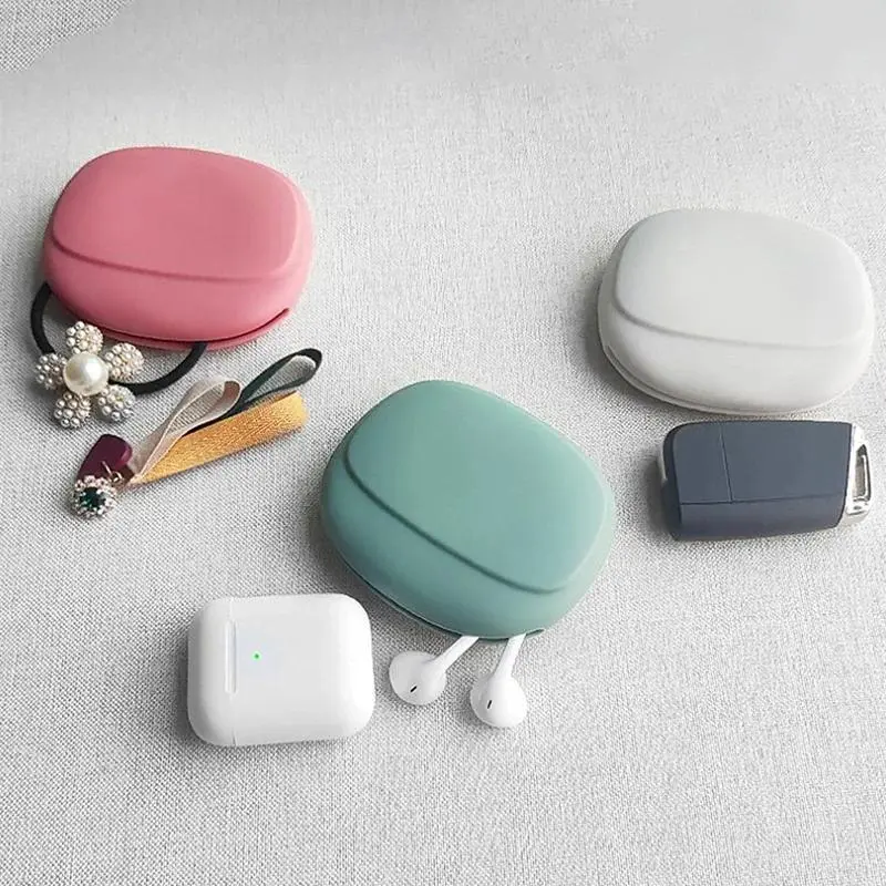 1pc Headphone Storage Box Portable Data Cable U Disk Organizer Coins Purse Case Bag Home Travel Storage Box Silicone Storage Bag Light Lightweight Container