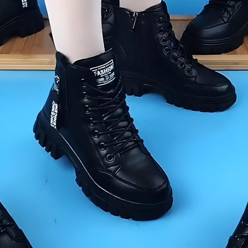 Martin Giày Bốt Nữ Cổ Ngắn Đế Cao 4cm Da Mềm & Nhung Cỡ Lớn 36-40 Thoải Mái Chống Lạnh Mùa Đông Phong Cách Hiện Đại