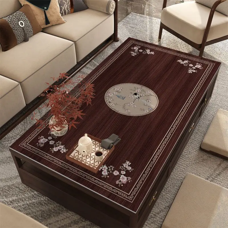 Khăn trải bàn trà, phong cách Trung Quốc mới, không thấm nước, chống bỏng, chất liệu PVC, có thể dùng một lần và có thể xóa, thích hợp cho bàn ăn, đệm, thảm có thể tùy chỉnh, cho phòng Khách hoặc bàn cà phê, khăn trải bàn