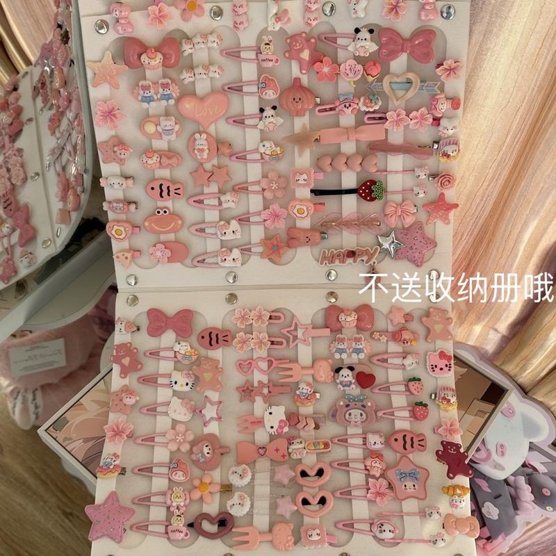 Bộ Kẹp Tóc, 50 Chiếc, Màu Hồng, Phong Cách Dễ Thương Và Ngọt Ngào, Thích Hợp Cho Bé Gái, Kẹp Tóc Mái, Phong Cách Hoạt Hình Nhật Bản, Bộ Phụ Kiện Tóc 5