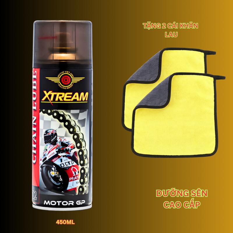   CHỐNG VĂNG TỐT  chai xịt dưỡng sên xe máy chống văng  cao cấp  XTREAM X2 450ml  tặng 2 cái khăn lau . 