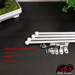Stik Gorden Minimalis Alumunium Silver dengan Kaki dan Tutup - Bonus Baut
