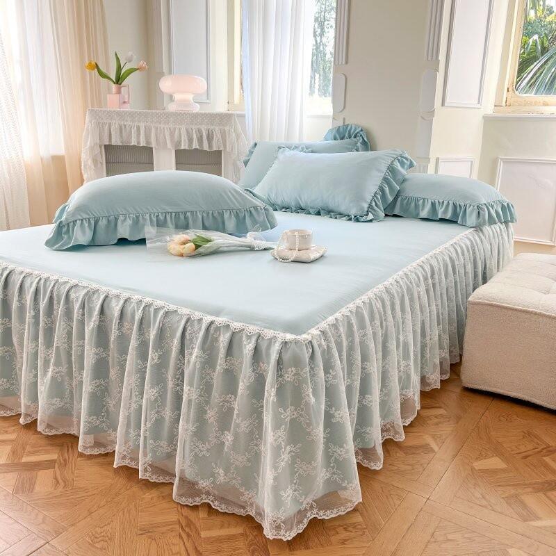 Product Introduction of 6 Color white Bed Sheet Cover With Lace Princess Style Bed Skirt Pure Color Wedding Bridal Bedsheet Skirting Pillowcase Queen King Size Cadar 5