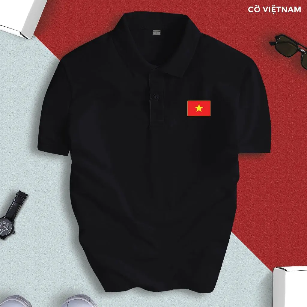 Áo Polo Cờ Việt Nam (KHÔNG IN LƯNG) Hào Hùng Cao Cấp cổ bẻ BASIC CVC  sang trọng, lịch lãm, thoáng mát Cộc Tay Có Cổ Ngắn Tay Menswear