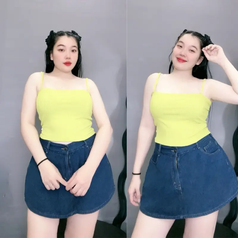 Áo hai dây bigsize nữ dáng áo croptop sành điệu vải thun gân co giãn 50-95kg G118 Women Nhung 4